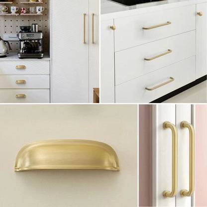 Brushed Brass D Cabinet Pulls, Cup Handles, Kitchen Hardware