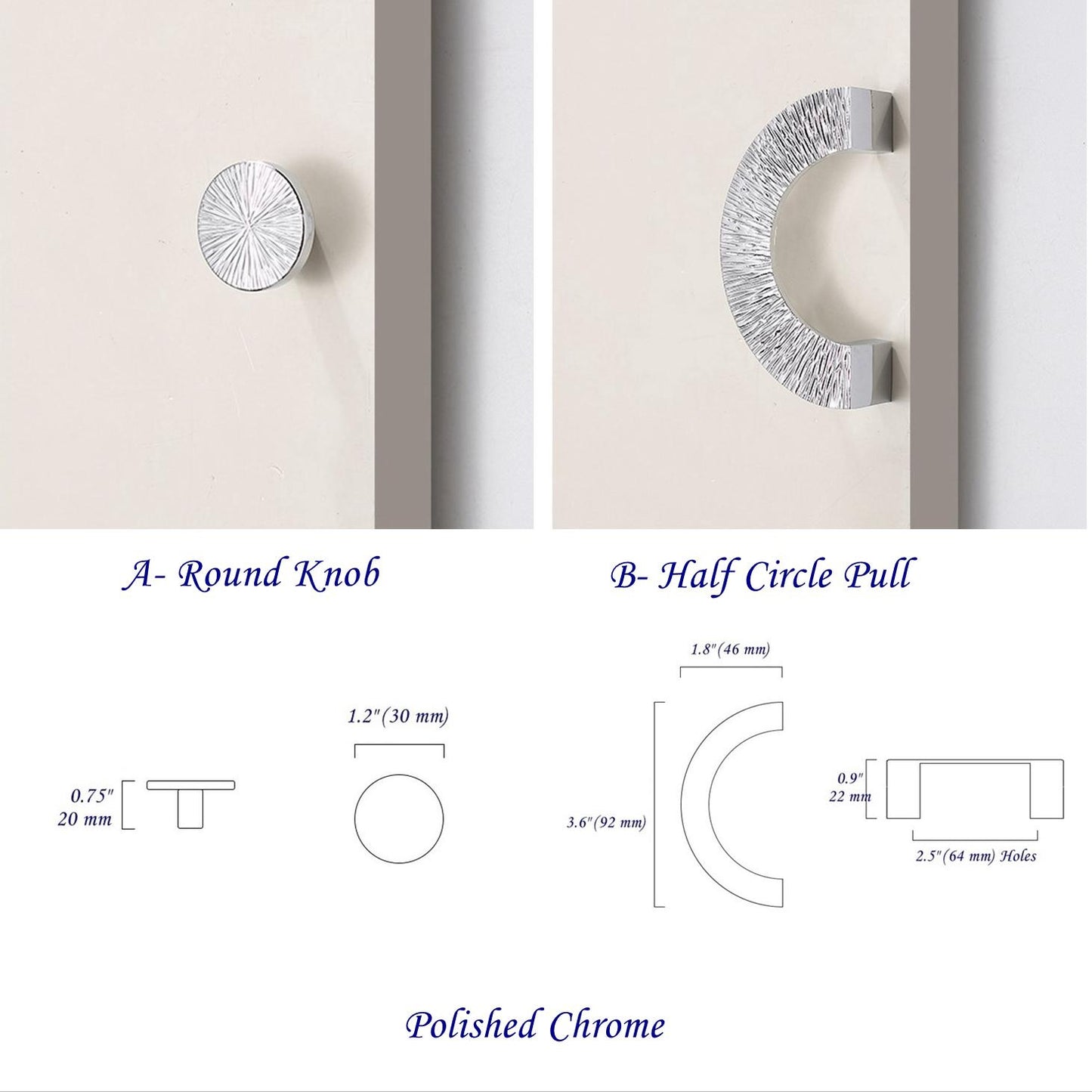 2.5“ Brass Sunburst Half Moon Drawer Pull & Circle Knob