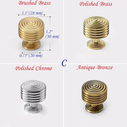 Brass Circle Drawer Knobs, Reeded Ringed Cabinet Knobs, Gold Chrome Antique Bronze