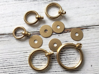 Multiple Sizes Drop Ring Pulls, Antique Bronze/Unlaquered Brass