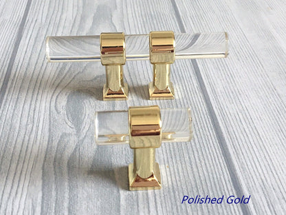 1" Centers, Acrylic Drawer Pulls, Lucite Cabinet Knobs, Black Gold Nickel Silver