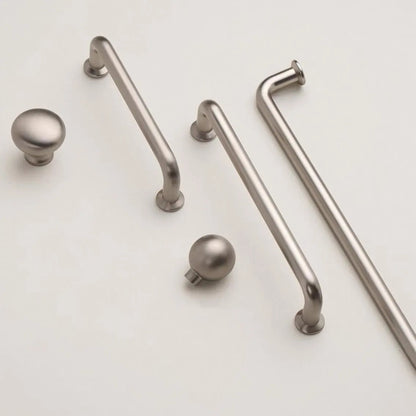 Brushed Nickel Cabinet D Handles and Ball Knobs, Modern Minimalist, 6.25" 5" 7.5" Centers
