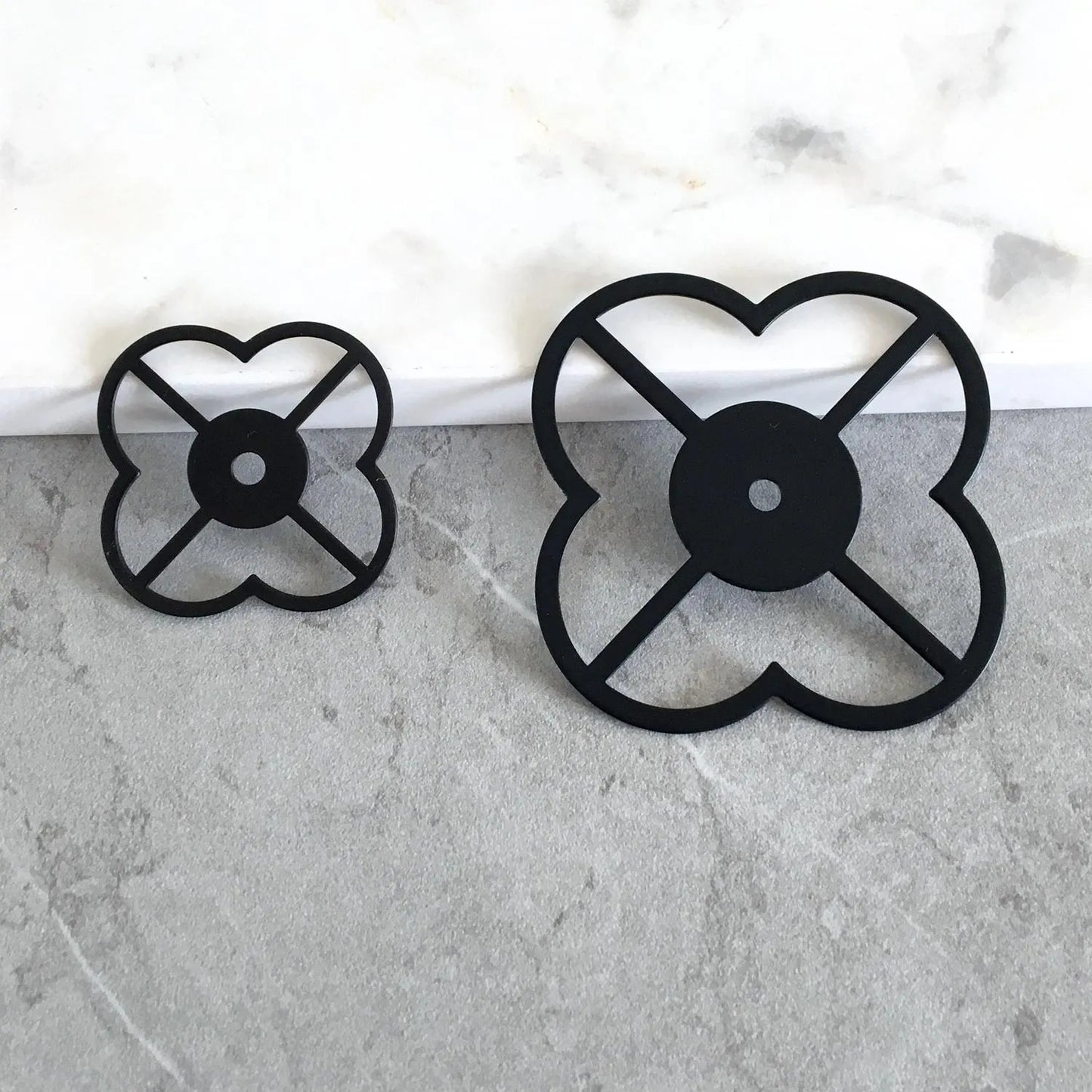 Brass Clover Back Plate for Drawer Knobs, Brushed Gold, Polished Chrome, Matte Black