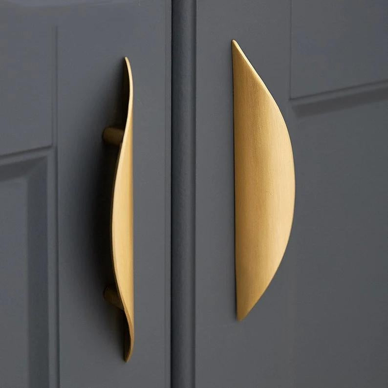 1.25" 2.5" 3.75" Brass Drawer Pull, Finger Handles, Brushed Gold