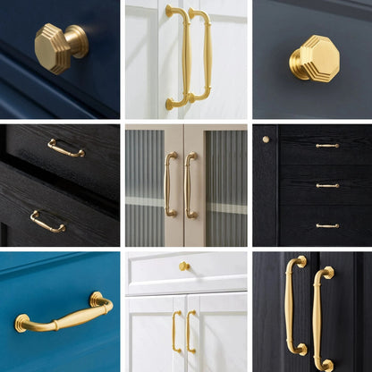 3.75" 5" 7.5" Octagonal Brass Cabinet Handles Brushed Gold Vanity Pulls