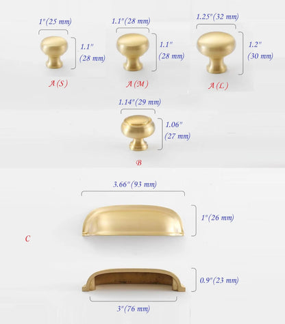 3" Brass Cup Drawer Pull & Cabinet Knob 76 mm Centers, Gold, Bronze, Silver and Black