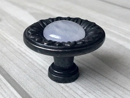 Gem Look Antique Black White Drawer Pulls, Backplates, Rustic Kitchen Hardware