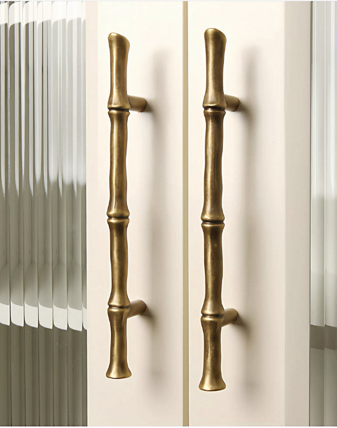 Asian-inspired Bamboo Cabinet Pulls 5" 6.25", Solid Brass, Polished Brass / Chrome / Antique Bronze