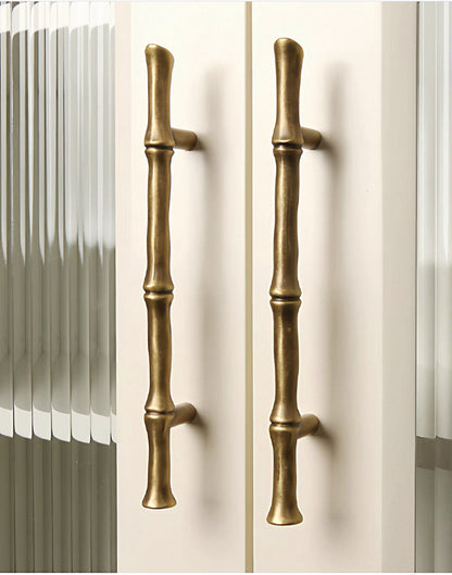 Asian-inspired Bamboo Cabinet Pulls 5" 6.25", Solid Brass, Polished Brass / Chrome / Antique Bronze