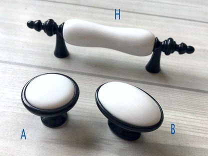 Black White Ceramic Drawer Pull, Elegant Cabinet Handle, Wardrobe Door Knob