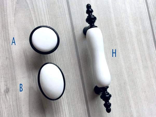 Black White Ceramic Drawer Pull, Elegant Cabinet Handle, Wardrobe Door Knob