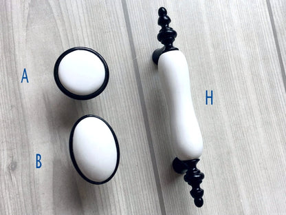 Black White Ceramic Drawer Pull, Elegant Cabinet Handle, Wardrobe Door Knob