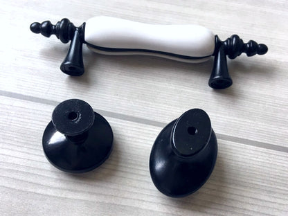 Black White Ceramic Drawer Pull, Elegant Cabinet Handle, Wardrobe Door Knob