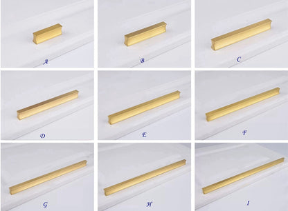 Solid Brass Cabinet Pulls, Simple Minimalism, Brushed Gold, Kitchen Hardware
