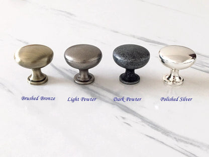 Round Cabinet Knobs, Drawer Pulls, Gold Pewter Nickel Bronze, Kitchen Hardware