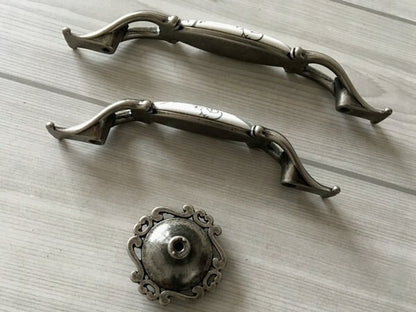 3.75" 5" Centers Antique Pewter Porcelain Drawer Pull Handle