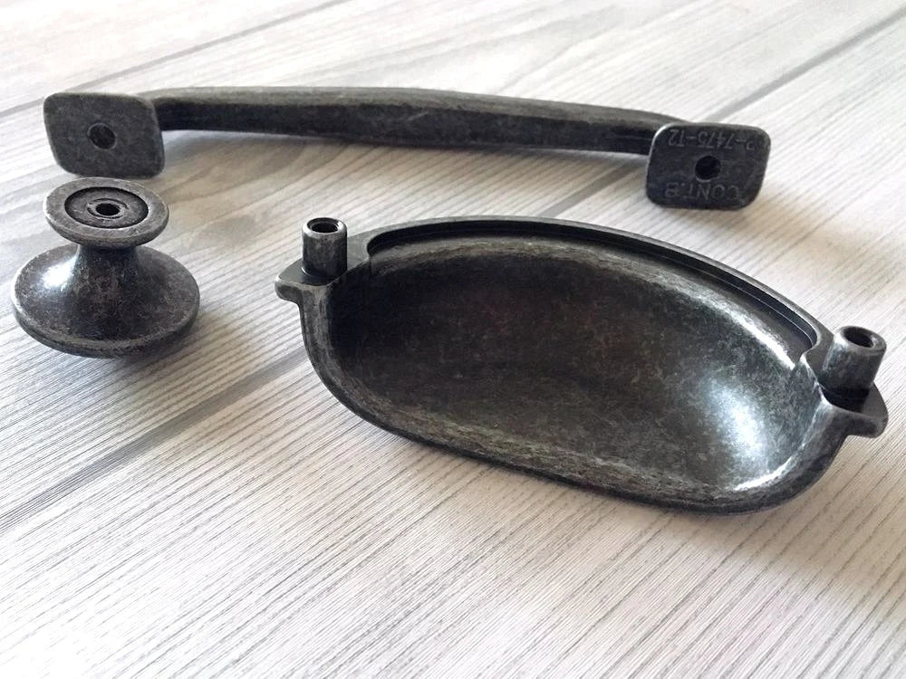 Antique Pewter Cup Drawer Pulls, Cabinet Handles, Kitchen Hardware