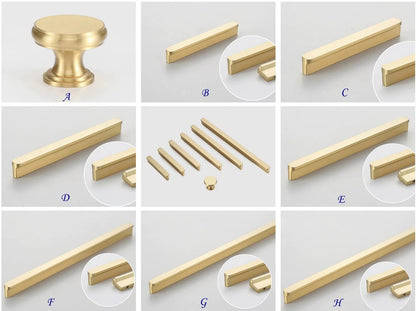 Solid Brass Cabinet Pulls, Simple Minimalism, Brushed Gold Brass, Matte Black, Coffee Bronze