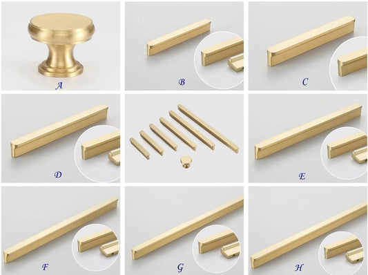 Solid Brass Cabinet Pulls, Simple Minimalism, Brushed Gold Brass, Matte Black, Coffee Bronze