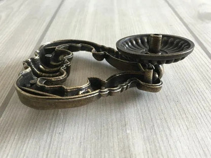 2.75" Wide Large Cabinet Drop Pull, Vintage Style Ring Drawer Knob, Antique Brass