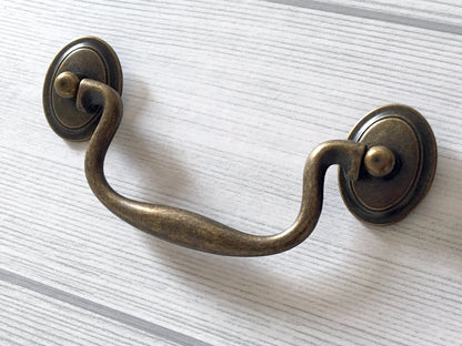 4" Antique Bronze Swing Bail Handle, Cabinet Knob & Drop Ring Pull