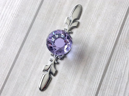 Purple Glass Drawer Knobs with Backplate, Polished Chrome