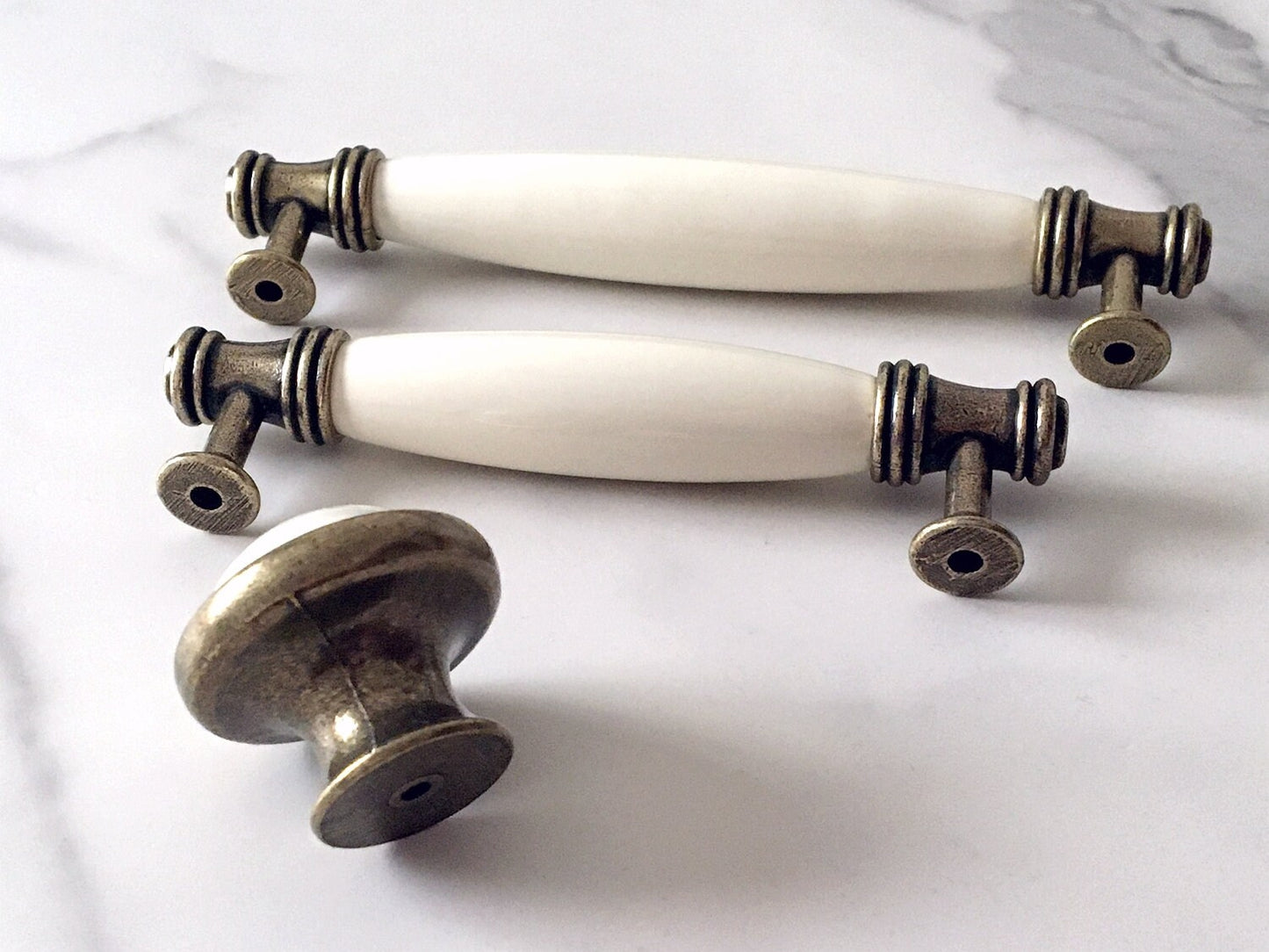 3.75" 5" Cream Ceramic Cabinet Pull Handles