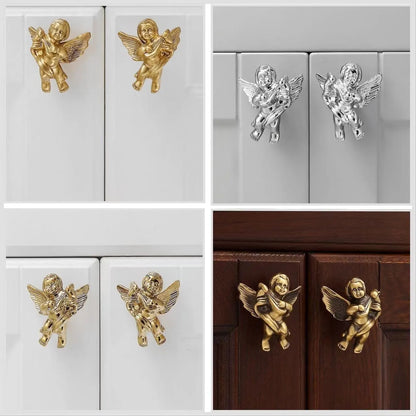 Angel Cupid Design Cabinet Knobs, Solid Brass, Gold, Silver and Bronze
