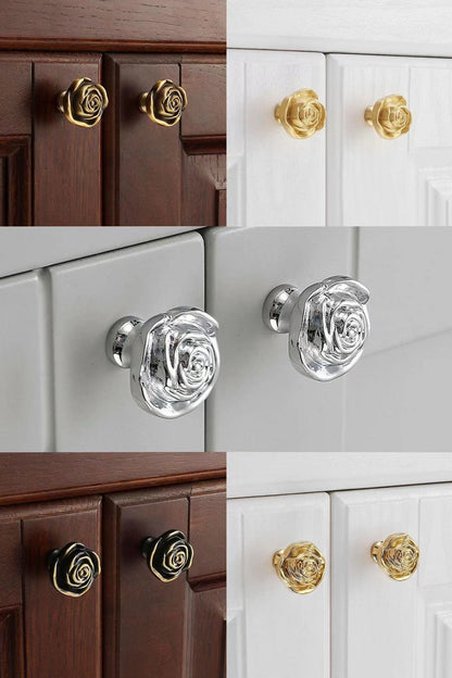 Flower Brass Cabinet Knobs in Gold Silver Bronze