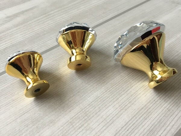 Crystal Glass Gold Diamond Cut Dresser Pulls