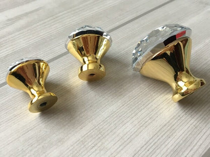 Crystal Glass Gold Diamond Cut Dresser Pulls