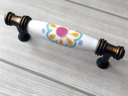 Colorful Porcelain Cabinet Pulls, 3.75" 5" Centers, 4 Designs
