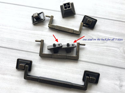 3.5" 3.75" 5.5" Vintage Style Drop Bail Drawer Pulls with Square Cabinet Knob, Antique Bronze