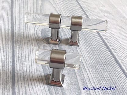 1" Centers, Acrylic Drawer Pulls, Lucite Cabinet Knobs, Black Gold Nickel Silver