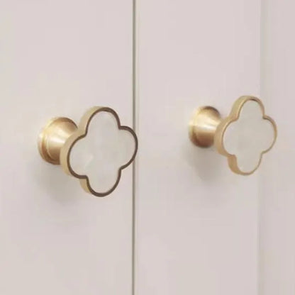 Clover Cabinet Knobs, MCM Drawer Pulls, Brass Shell, Brushed Gold, Polished Chrome,
