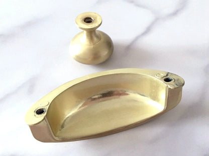 2.5" Gold Cup Drawer Pull, Mid Century Modern Cabinet Hardware