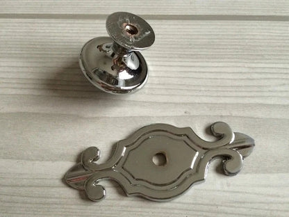 Polished Chrome Cabinet Knobs with Backplate, Modern Silver Kitchen Hardware