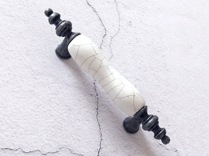 3" Drawer Pull Handles, White Crackle, Antique Pewter, 76 mm Centers