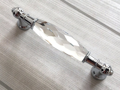 3.75" 5" Crystal Drawer Pull, Glass Cabinet Pulls, Gold Silver Modern Hardware
