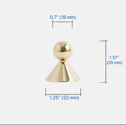 Ball Brass Knob with Conical Base, Drawer Pulls, Chrome Bronze Gold, Scandinavian Kitchen Cabinet Hardware