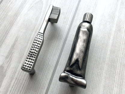 3" Toothbrush Toothpaste Bathroom Cabinet Handles, Antique Black Brass Pewter 76 mm