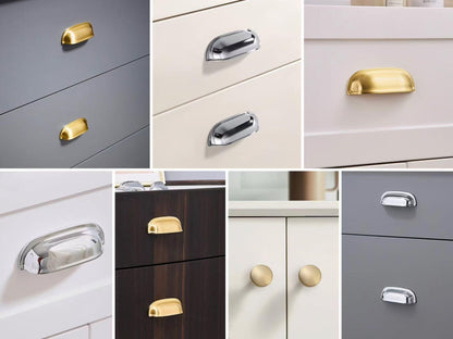 2.5" 64 mm Centers Brass Cup Drawer Pulls, Polished Gold Chrome Bronze