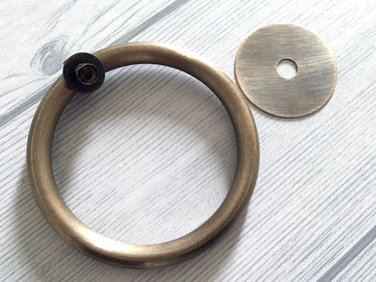 Dia 3.1" 80 mm Large Brass Drop Ring Drawer Pull Vintage Style, Unlaquered, Bronze Gold