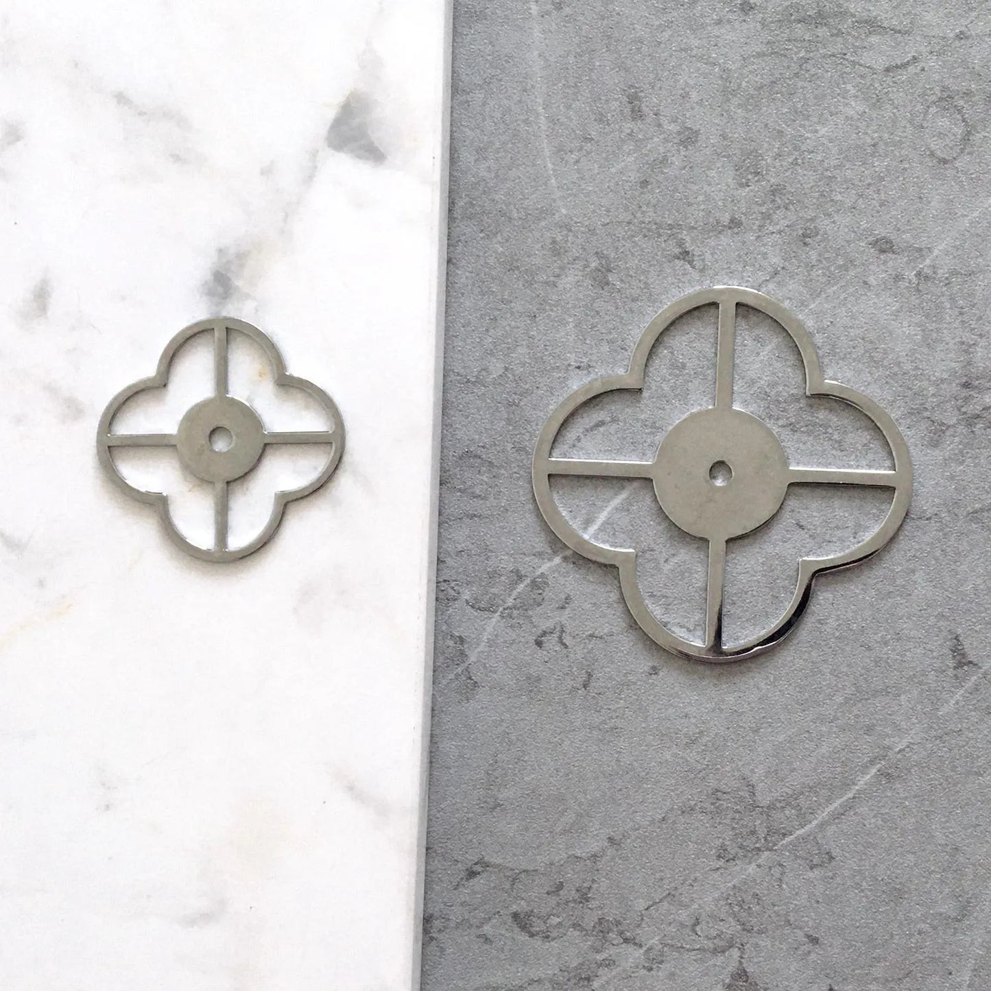 Brass Clover Back Plate for Drawer Knobs, Brushed Gold, Polished Chrome, Matte Black
