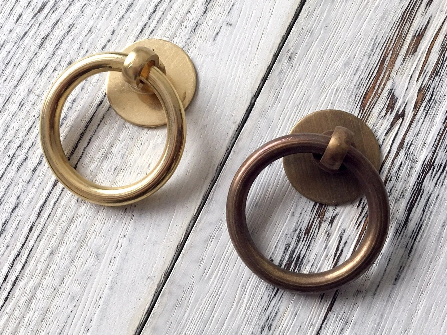 Multiple Sizes Drop Ring Pulls, Antique Bronze/Unlaquered Brass