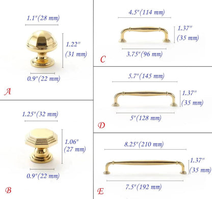 3,75" 5" 7,5" Achteckige Messing-Schrankgriffe, poliertes Gold, Chrom, Waschtischgriffe | LynnsHardware