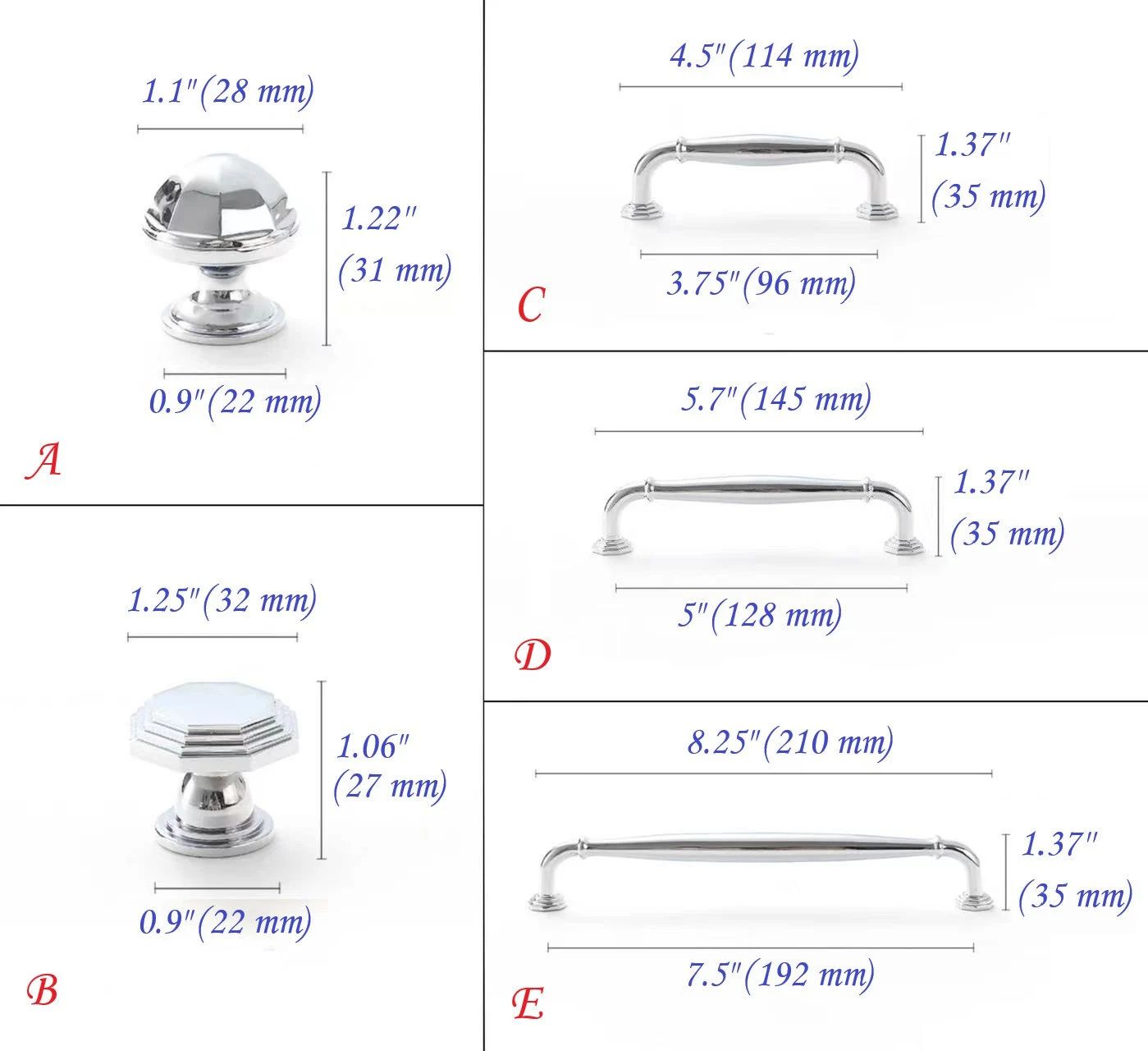 3,75" 5" 7,5" Achteckige Messing-Schrankgriffe, poliertes Gold, Chrom, Waschtischgriffe | LynnsHardware