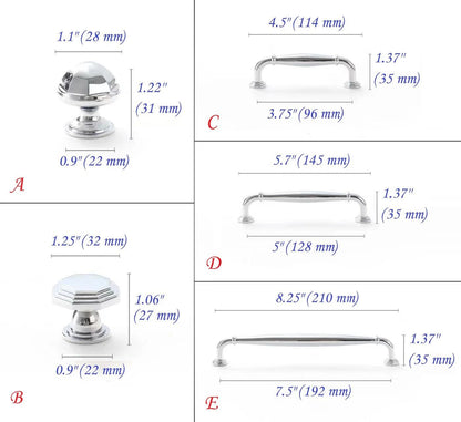 3,75" 5" 7,5" Achteckige Messing-Schrankgriffe, poliertes Gold, Chrom, Waschtischgriffe | LynnsHardware