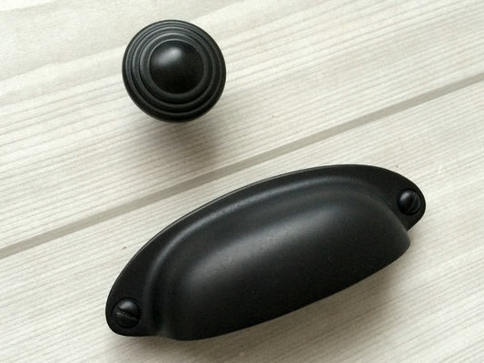 3.5" Black Cup Drawer Pull & Knob - Modern Cabinet Hardware