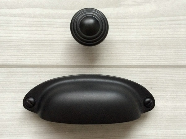 3.5" Black Cup Drawer Pull & Knob - Modern Cabinet Hardware